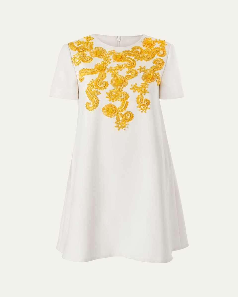 Embellished Wool A-Line Shift Mini Dress